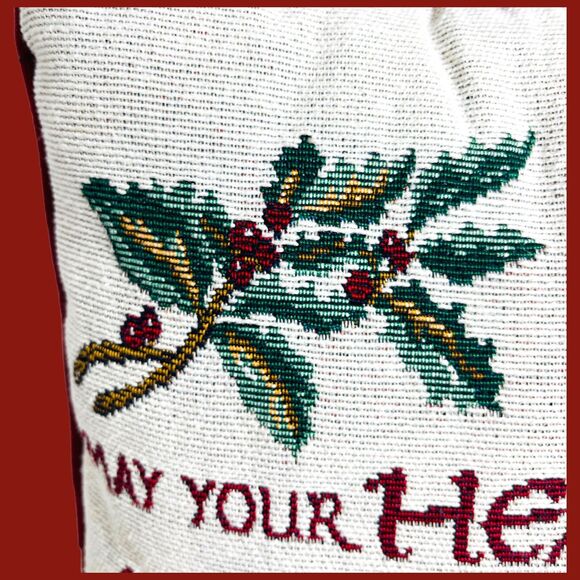 Christmas Throw Pillow Tapestry Heart Joy Letters Woven 12"x 12" Cottage Granny - Picture 7 of 8